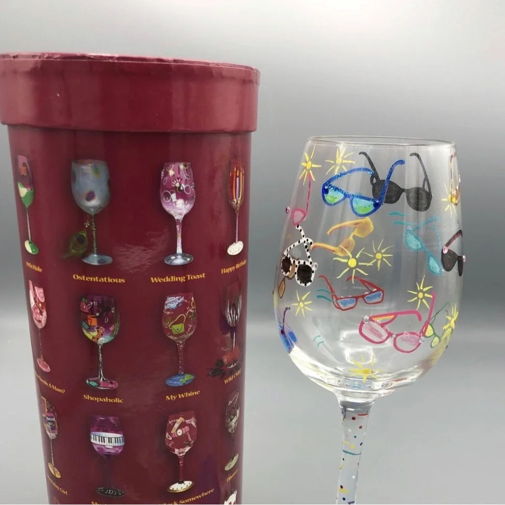Lolita Wine Glass Sunglass Cooler Pattern Bejeweled with Container - Picture 1 of 3